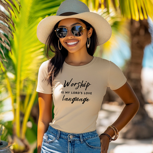 WORSHIP IS MY LORD'S LOVE LANGUAGE - Women's Favorite Tee (SLIM FIT) (7 colors)